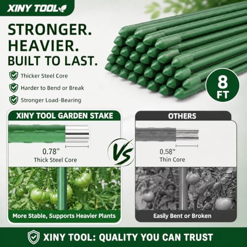 Garden Stakes, 15 Pack 8 FT Steel Plant Garden Tomato Stakes with Plastic Coat for Climbing Plants (96 Inch)