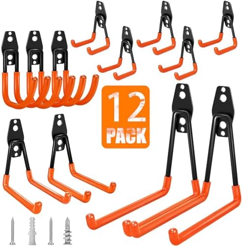 KOFANI Heavy Duty Wall Mount Steel 12 Pack Orange Garage Storage Hooks