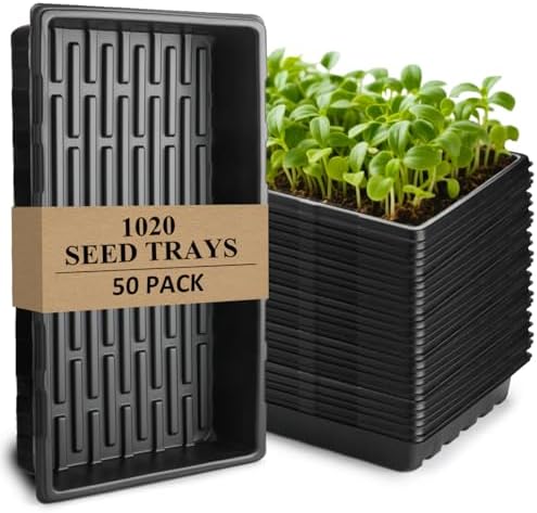 50-Pack Heavy-Duty 1020 Seed Trays No Holes, Thick Plastic Plant Flats