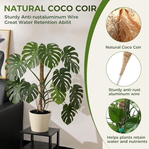 4 Pack Moss Pole Monstera Plant Support, 2 Pack 28" & 2 Pack 48" Bendable Plant Stakes Made of Real Coco Coir Support for Climbing Indoor Plants, Tall Moss Stick Trellis for Pothos & Philodendron