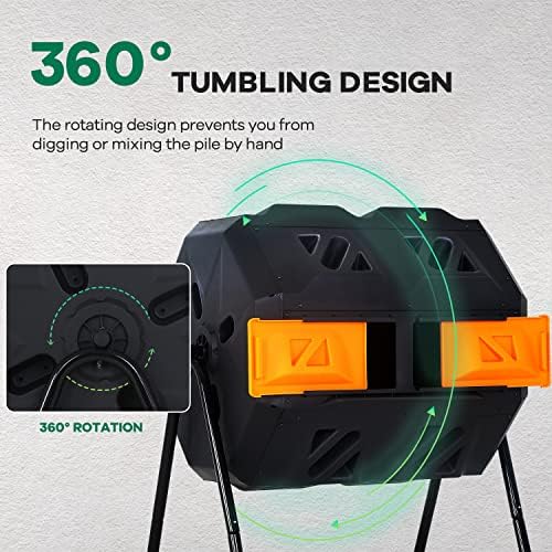 Compost Bin,Outdoor Compost Tumbler 42 Gallon Composter BPA Free Dual Chamber Composting Rotating for Garden Yard Orange