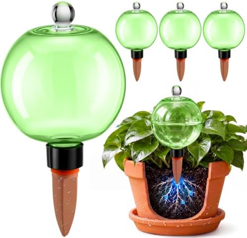 4 Pack 26 oz Large Self Watering Globes for Plants with Covers, Green