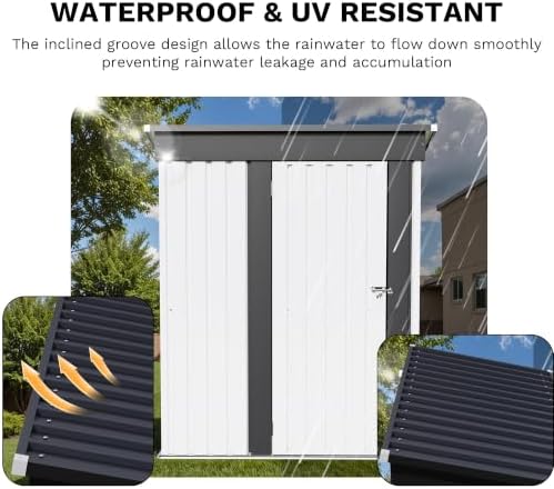 JUMMICO 5x3 FT Outdoor Storage Shed with Lockable Hinged Door, White