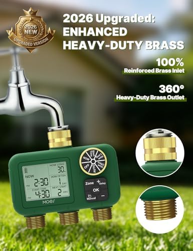 MOES 3 Zone Water Timer, Brass Fittings, Sequential Watering, No Wi-Fi