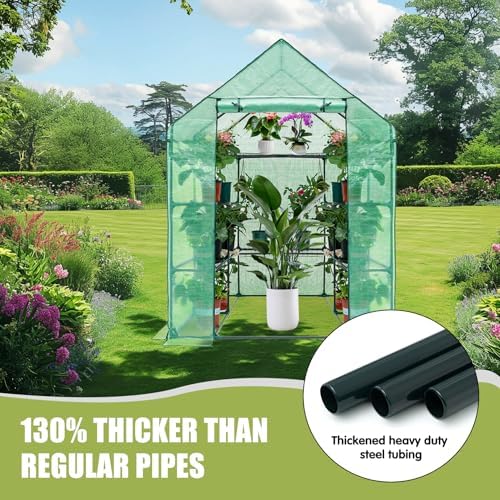 Greenhouses for Outdoors, Mini Greenhouse Walk in Green House Canopy with Roll-Up Zipper Doors, Heavy Duty Greenhouse, Portable Green House Tent for Indoor Backyard Outside
