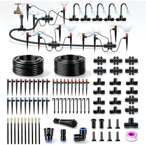 230FT Drip Irrigation System, Garden Watering Kit with 33FT 1/2 in Main Tube, 197FT 1/4 in Tube, 40 Adjustable Emitters, Misters and Sprayers for Raised Beds Greenhouse, Size: 230FT