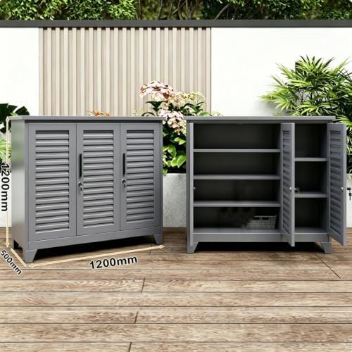 Outdoor Storage Shed with Lockable Doors, Large Tool Storage Shed, Gray