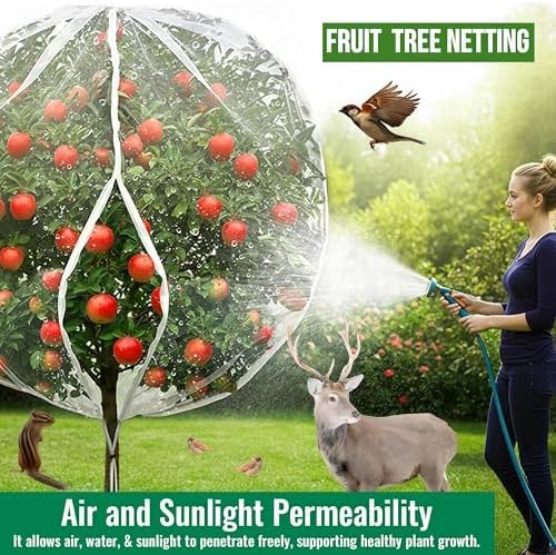 1 Pack 12x16Ft Extra Large Drawstring & Zipper Fruit Tree Netting Cover - Reusable Bird Netting for Blueberry Bushes, Anti-Cicada/Deer/Squirrel Large Plant Protection Net