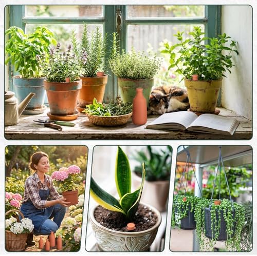 DoubleFill Ollas Terracotta Watering Pots, 10,16,24 oz, 4 Pcs