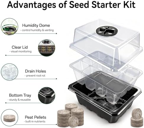 Seed Starter Tray with Peat Pellets, Black Seeding Starter Trays for Plant