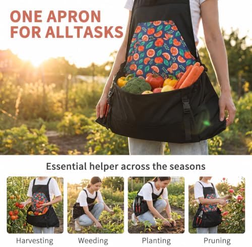 Gardening Apron with Pockets, Heavy Duty Cross-Back Harvest Tool Organizer for Garden