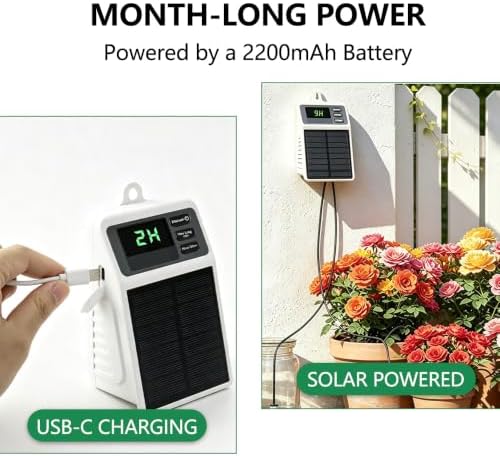 Uzoli Solar Drip Irrigation System, Auto Watering Kit for 10 Potted Plants