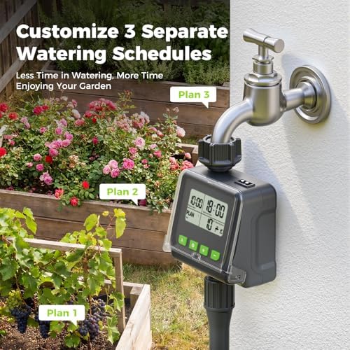 Sprinkler Timer for Garden Hose, Programmable Watering Timer with Rain Delay, Outdoor Automatic& Manual Irrigation Controller System for Lawn/Yard/Greenhouse V104