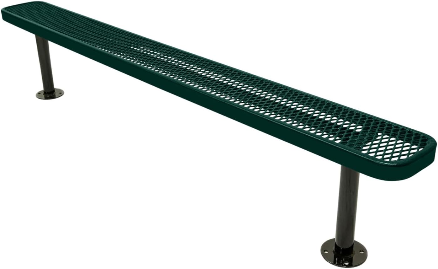Heavy-Duty Outdoor Bench Thermoplastic Coated, Expanded Metal, Commercial-Grade Seating, Made in America (Surface Without Back, 8 Ft, Textured Dark Green)