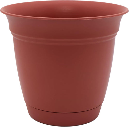 The HC Companies Eclipse Round Planter with Saucer - Outdoor & Indoor Plant Pot with Drainage Holes - Lightweight, UV-Resistant Plastic Pots for Plants, Flowers & Herbs (12" Clay, Pack of 1)
