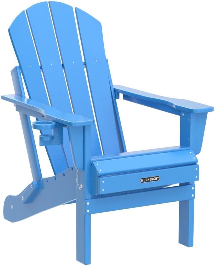 MUCHENGHY Folding Adirondack Chairs HDPE Weather Resistant, Patio Firepit Chairs, Sturdy Outside Chair, Lawn Chairs, 15min Assembly 380lb, Royal Blue