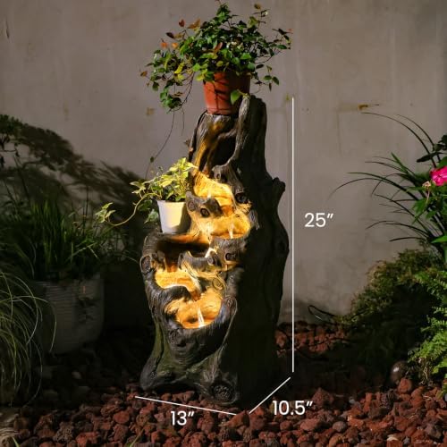 Water Fountain Outdoor 5-Tiers Imitation Wood Waterfall