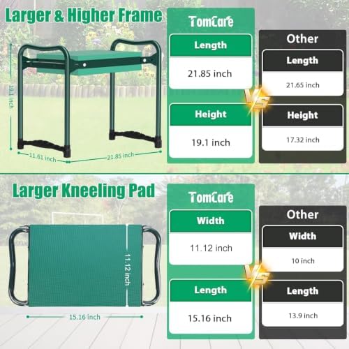 TomCare Garden Kneeler and Seat, 11.12" Kneeling Pad Sturdy Garden Bench