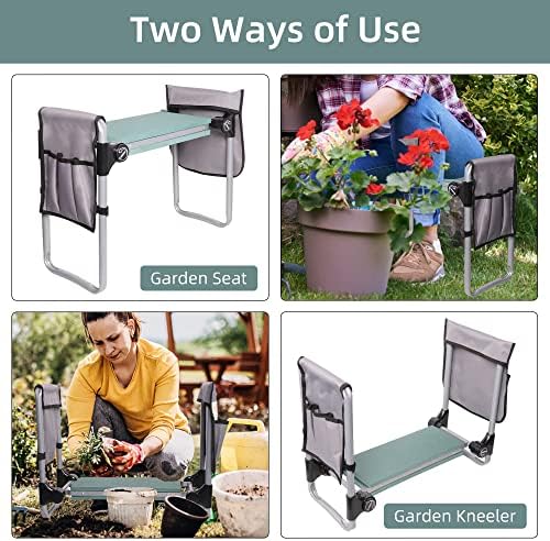 New Generation Garden Kneeler and Seat, Foldable Gardening Stool with 2 Tool Pouches and EVA Foam Pad, Gardening Gifts for Parents Seniors, Lightweight & Heavy Duty, Green