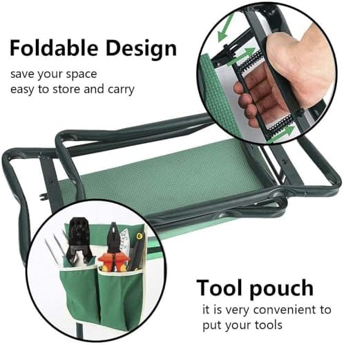 Garden Kneeler Seat with Upgraded Thicken Kneeling Pad and 1 Large Tool Pouch, Foldable Stool 330lb Capacity-Protects Your Knees, Clothes from Dirt & Grass Stains
