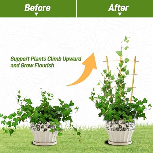 Avalution 10 Pack Bamboo Trellis for Climbing Plants 16" Natural Garden Ladder Trellis, Fan -Shaped Plant Support Trellis for Potted Plant Decor