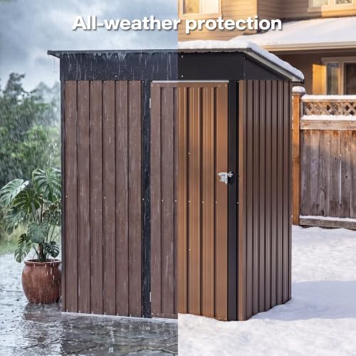 LAUSAINT HOME 5 x 3 FT Outdoor Storage Shed, Tool Shed with Lockable Door, Air Vent & Sloped Roof for Backyard, Patio, Brown