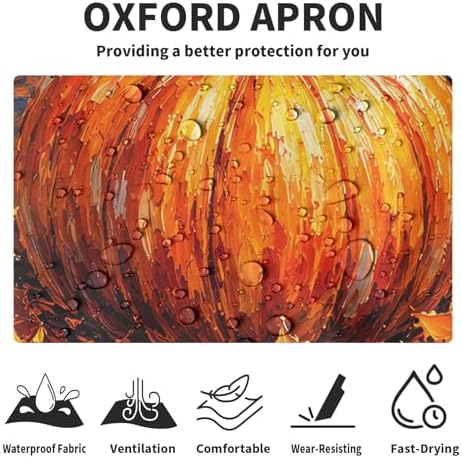 Fall Thanksgiving Aprons Van Gogh Starry Night Pumpkin Kitchen Apron with Two Pockets Maple Leaves Sunflower Cooking Apron with Adjustable Neck Strap for Baking Crafting Painting