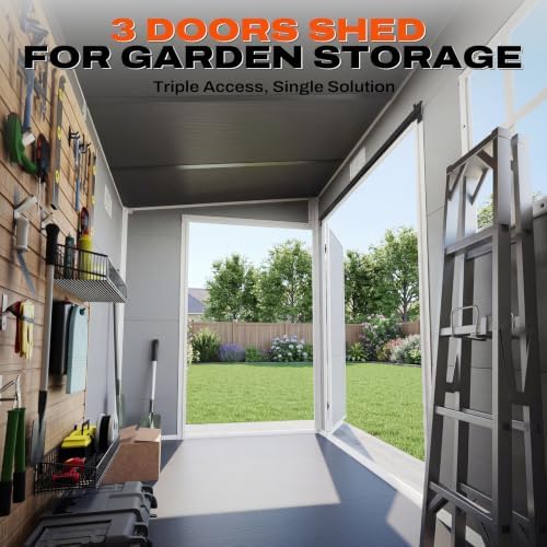 Quictent 8x4FT Resin Storage Bike Shed with Floor & Windows, Base 7.5X3.7FT