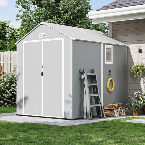 Aoxun 6×8 FT All-Weather Resin Storage Shed, Light Gray