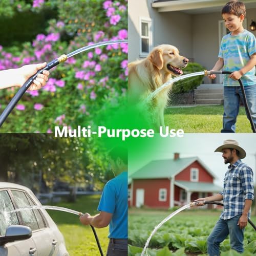 Guitrees 75FT 5/8 Heavy Duty Rubber Garden Hose - 300psi Working, 1000psi Burst - Hot/Cold Water - Five-Layered Braiding for Durability - Versatile for Gardening, Agriculture, Construction(Black)