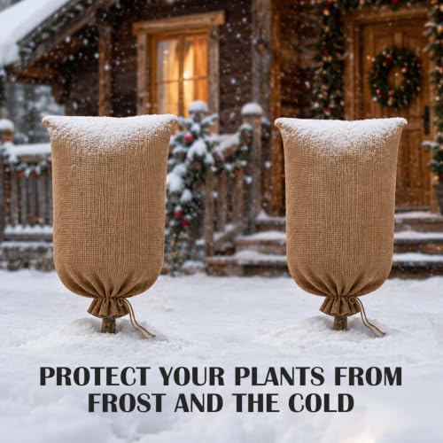 2 Pack 32” × 40” Burlap Winter Plant Cover Bags with Drawstring