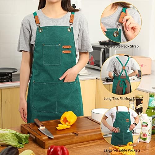 Tosewever Canvas Cross Back Chef Cotton Aprons for Men Women with Large Pockets