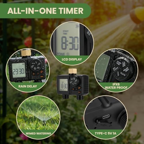 Sprinkler Timer, Water Timer for Garden Hose 2 Outlet,IPX6 Waterproof