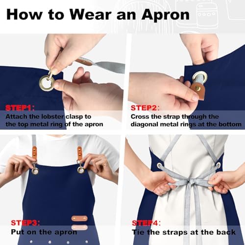 BeLuyi chef apron bib tool apron for man woman cross back straps with 4 pockets for kitchen cooking gardening baking working