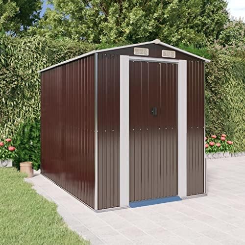 Large Garden Shed Dark Brown Galvanized Steel Outdoor Storage Shed with Floor 75.6 x 108.0 x 87.8 Inches for Backyard Patio Lawn and Tool Organization