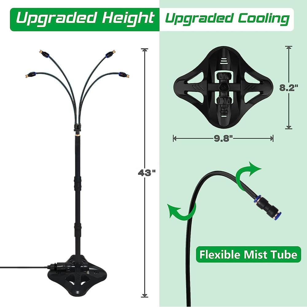 UR FOREST Updated Standing Misting Cooling System 26.2FT (8M) Misting Line + 4 Brass Misting Nozzles,2 Height Option, Stand Mister Hose for Outside Outdoor Patio, Pet Cooling, Kids Water Playing-BLACK