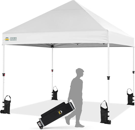 CROWN SHADES 10x10 Heavy Duty Canopy - Premium Pop Up Canopy Tent - Extra Sun Shade Protection with 400D Strength Oxford Fabric - Great for Trade Shows, Events, Tailgates & Commercial Use, White