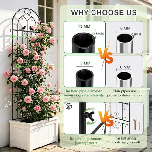 2 Pack Metal Garden Trellis for Climbing Plants Outdoor, Black Trellis