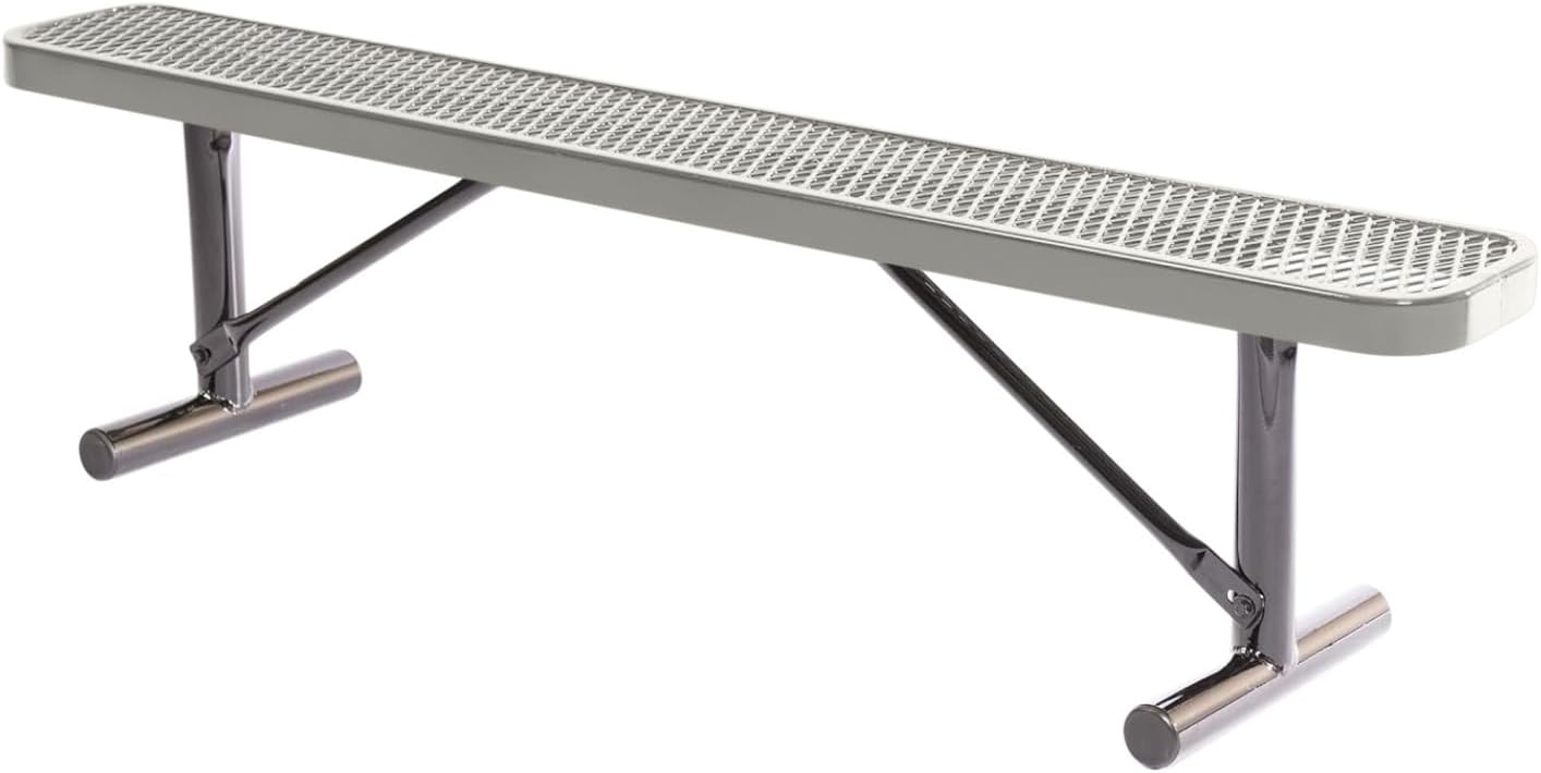 Heavy-Duty Portable Outdoor Bench Thermoplastic Coated, Expanded Metal, Commercial-Grade Seating, Made in America (Portable Without Back, 6 Ft, Textured Grey)