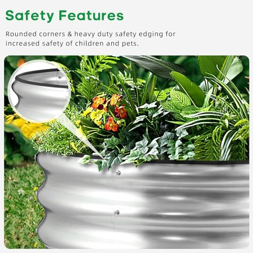 Raised Garden Bed,Galvanized Raised 2×2×1ft Planter Boxes Outdoor with Easy Assembly, Round Garden Bed for Vegetables, Fruits, Flowers