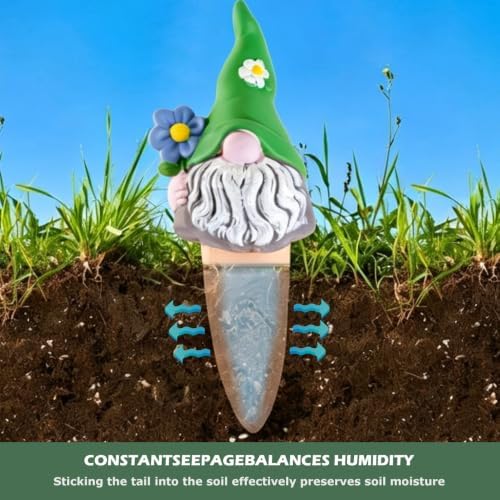 4 Pack Terracotta Watering Spikes, Vacation Self-Watering Planters Devices - Continuous Moisture with Slow Release Watering System - Perfect for Indoor Outdoor Plants (Cute Gnome)