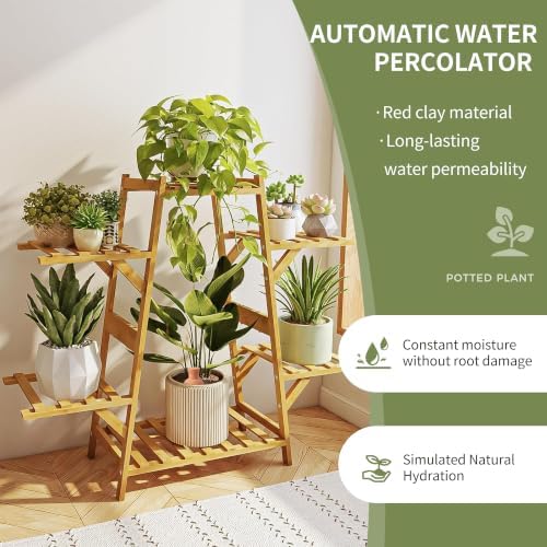4 Pack Terracotta Self Watering Plant Bottles 900ml Automatic Clay Watering Globes with Free Garden Fork Spoon for Houseplants Outdoor Garden Plants