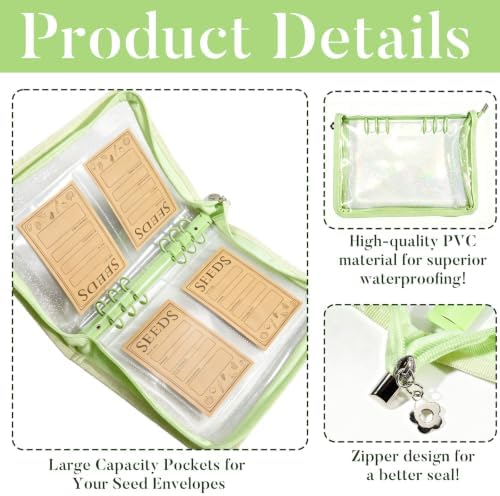 Seed Storage Organizer Binder, Seed Packet Organizer with 160 Pockets(80 Pack Resealable Seed Envelopes),3.9x5.3 Inch Clear Sleeves, Seed Saver for Garden Lover(Green)