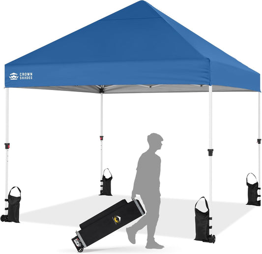 CROWN SHADES 10x10 Heavy Duty Canopy - Premium Pop Up Canopy Tent - Extra Sun Shade Protection with 400D Strength Oxford Fabric - Great for Trade Shows, Events, Tailgates & Commercial Use, Blue