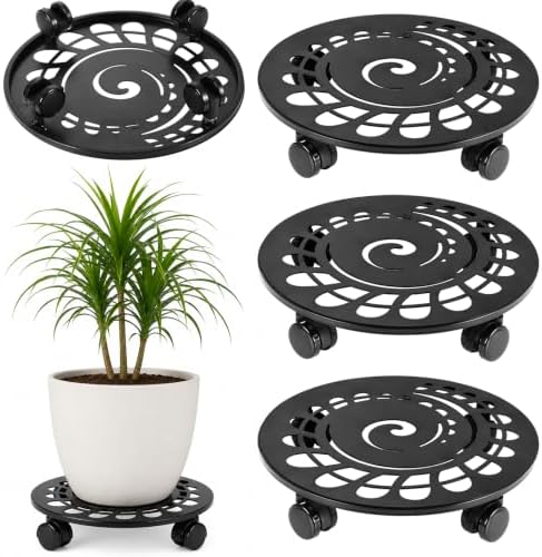 3 Packs 12 Inch Metal Plant Caddy with Wheels Heavy-Duty Rolling Plant Stand Lockable Wheels Plant Roller Base for Indoor Planters Outdoor Flower Pot Mover Rollers Plant Dolly Plant Coasters Trolley
