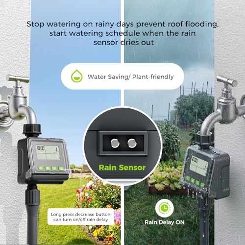 Sprinkler Timer for Garden Hose, Programmable Watering Timer with Rain Delay, Outdoor Automatic& Manual Irrigation Controller System for Lawn/Yard/Greenhouse V104