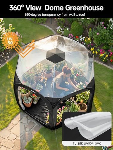 Porayhut Pop Up Greenhouse Tent,Portable Large Walk-in Plant House 10’X10’ ,Indoor Outdoor Gardening Plant Sunshine Room with PVC Mesh Cloth Cover for Protecting Plant from Cold Frost & Birds