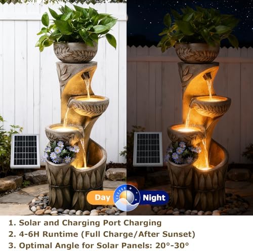 4 Tiered Solar Water Fountain Outdoor Garden Waterfall Fountains