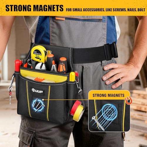 Tool Belt for Men, 10 Pockets Magnetic Tool Pouch Heavy Duty Toolbelt