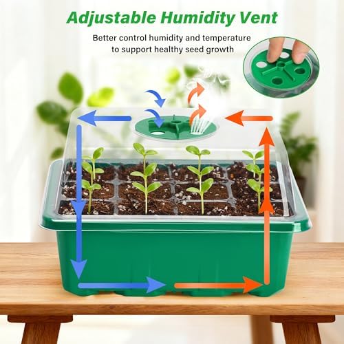 5-Pack Seed Starter Trays, Humidity Dome, Base, 12-Cell Tray, Green